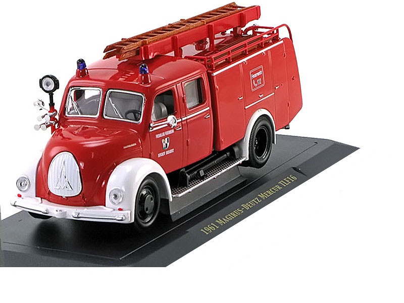 Модель пожарного автомобиля Магирус-Дютц Меркур TLF 16, образца 1961 года, масштаб 1/43  